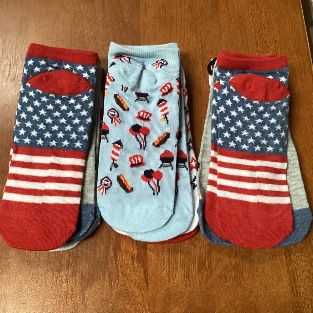 9 Pairs 4th of July Low Cut Socks Shoe Size 4-10 for sale